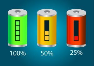 bilden visar solcellsdrivna batterier i grönt, gult och rött.